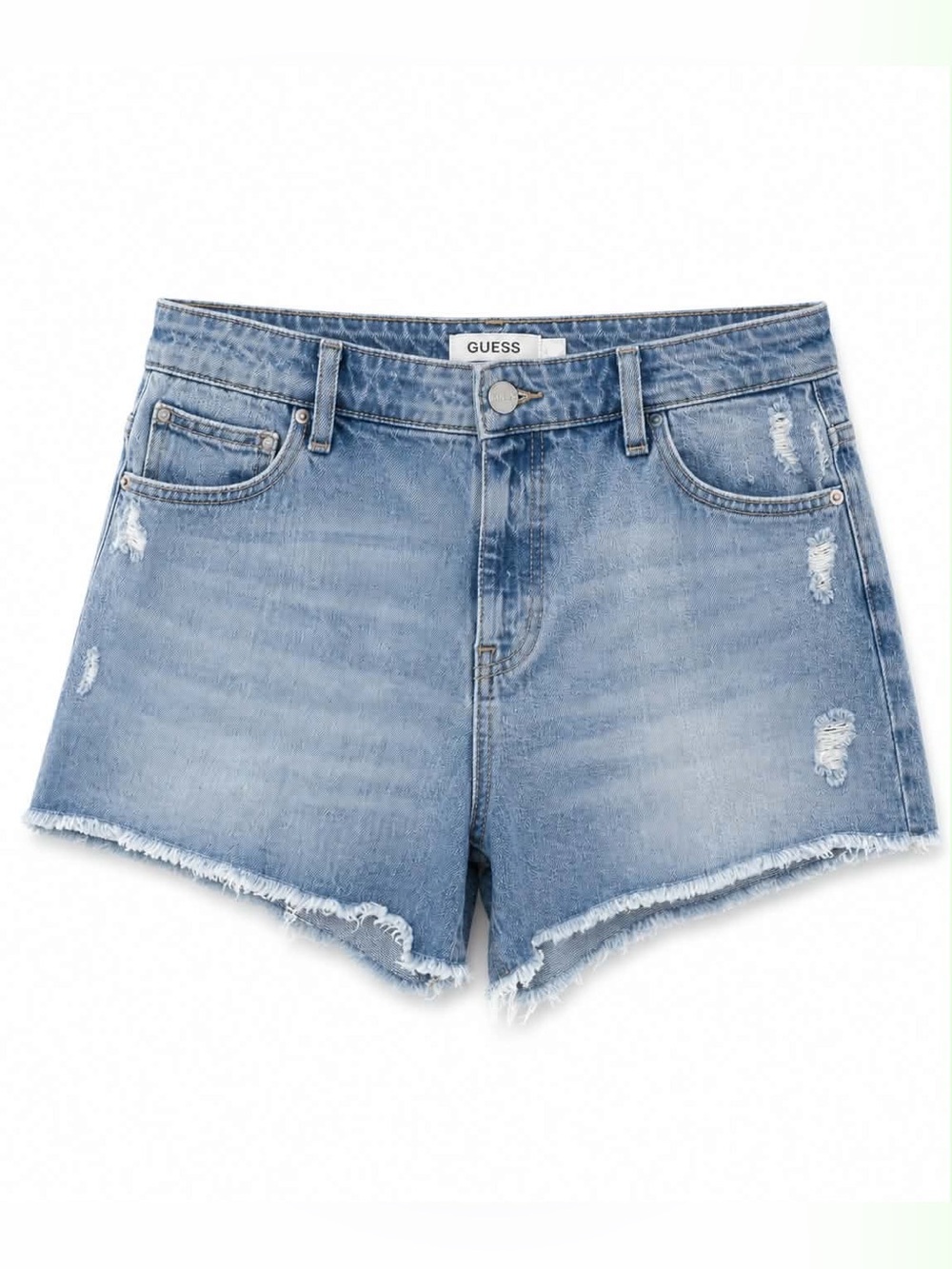 GUESS Light Wash Distressed Relaxed Denim Shorts Frayed Hem – Size 32 EUC
